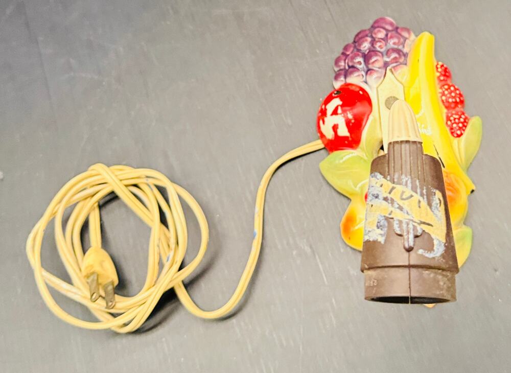 1940s-1950s Ceramic Fruit Wall Sconce Lamp Mid-Century Kitsch Plaque Light